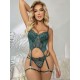 Ensemble lingerie avec porte-jarretelle -Bleu