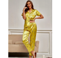 Ensemble pyjama 2 pièces motif fleurs-Jaune