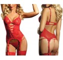 Bustier porte-jarretelle avec bas-rouge