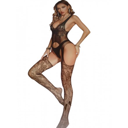 Bodystocking effet porte-jarretelle-noir