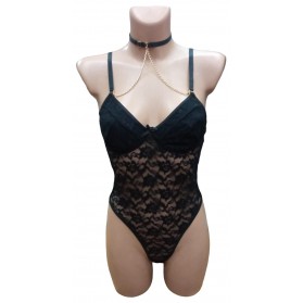 Body sexy en dentelle avec attache cou -noir