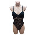 Body sexy en dentelle avec attache cou -noir