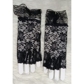 Gants en dentelle sans doigt-Noir