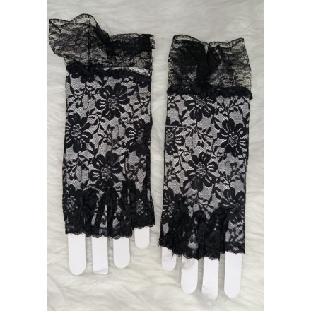 Gants en dentelle sans doigt-Noir