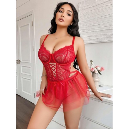 Ensemble lingerie sext GRANDE TAILLE-Rouge